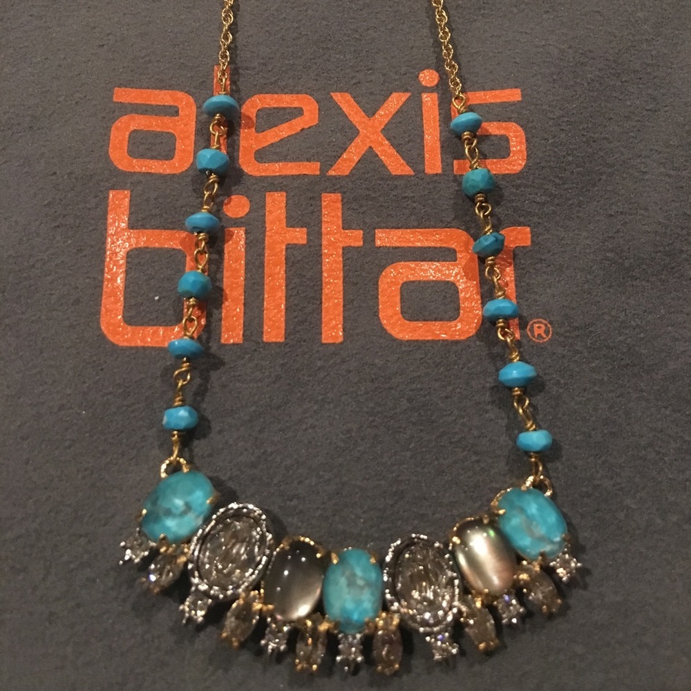 Alexis Bittar short blue crystal stone necklace